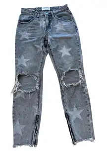 One x One Teaspoon Star Printed High Waist Distressed Skinny Jeans with Zippers
