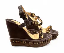 Christian Louboutin Brown Studded Wedges