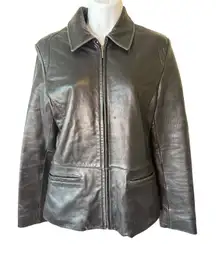 Reaction Kenneth Cole Leather Jacket Women's Collared‎ Full Zip Black Small