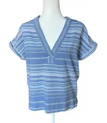 Marine Layer Blue Striped Bali V-Neck Top Women's Size S Crisp Woven Texture