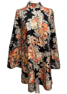 Zara A-Line Mini Dress Sz S Bell Sleeve Art-to-Wear Boho Lux Retro Maximalist
