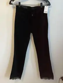 J. Brand Selena Black Velvet Lace Hem Crop Boot Pants