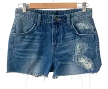 Mid Rise Distressed Denim Shorts