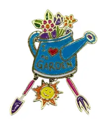 I Love to Garden Enamel Brooch Pin | Colorful Watering Can Flower Charm Pin