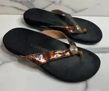 Vionic Women's Brown Tortoise Hilda Thong Flip Flop Sandal Sz 9.5 Comfort