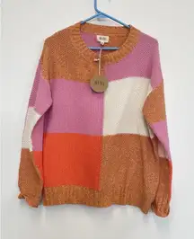 BiBi Orange/Pink Multi-Colored Checkered Lightweight Sweater - Size S