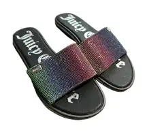 Juicy Couture Bling Slides‎ Sandals Size 7 Rainbow Rhinestone Shiny #S22-1
