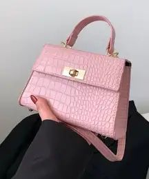 Mini Pink Croc Embossed Top Handle Bag Purse