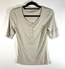 Anatomie‎ Small Cream Pima Cotton Blend Henley Button Neck Shirt Top Designer
