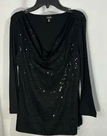 Rafaella Sequins‎ Black Cowl Neckline Size Small