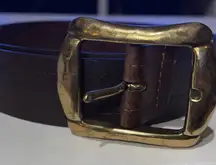 Genuine Italian bonded, leather belt, woman’s XL Brass buckle