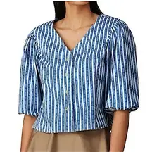 Tory Burch Gemini Link puff sleeve button front blouse
