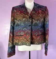 EVAN Picone Button Down Multi Color Tapestry Print Jacket Size 8