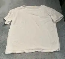 Eileen fisher White Textured Short Sleeve Top cotton medium