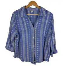 Cato Floral Embroidered Button Down Blouse Size 18/20W Blue Cottage Lightweight