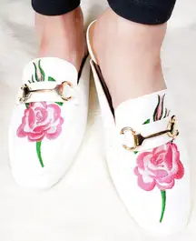 NWB New From Boutique! White and Pink Mules.
