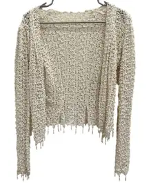 VTG Ivory Beaded Lace Cardigan Pearl & Sequin Embellished Party Bridal NYE Glam