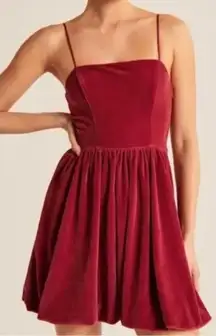 Abercrombie & Fitch Red Velvet Bubble Hem Mini Dress