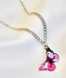 Small Pink Butterfly Necklace