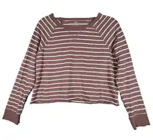 Aerie Shirt Womens Medium Mauve White Striped Cropped Tee Streetwear‎ Casual
