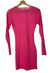 Boutique Hot Pink Sheer Fishnet Mesh Long Sleeve Bodycon Cover Up S