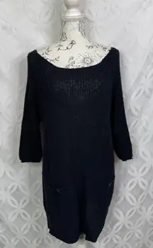 Free People Navy Knit 3/4 Sleeve Sweater‎ Dress Size M