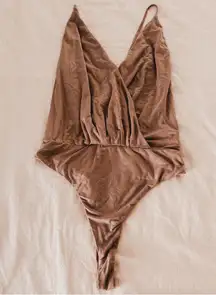 Privacy Please Revolve faux wrap dark tan criss cross open back bodysuit small