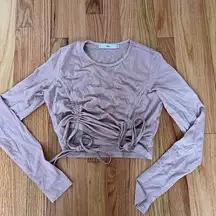 Adika Light Pink Sparkle Long Sleeve Ruched Top