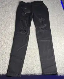 FITJEANS Women’s Regular Super Ripped High Waisted Skinny Jeans In Black