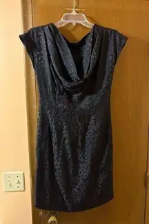 Black Spotted Drape Neck Silky Dress
