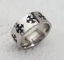 Silver Black Enamel Cross Band Ring Size - 10.25-RGN-722