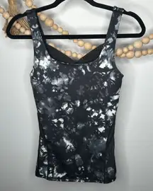 Lululemon Rise and Flow Dusk Dye White Black Mesh Criss Cross Tank