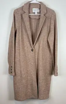 Rachel Zoe Wool Blend Beige One Buttoned Textured Trench Coat Medium
