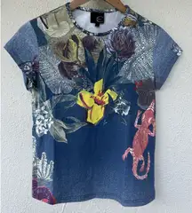 VTG Y2K Just Cavalli Graphic Floral Jungle Print Tee XS Vibrant Reptile Bold