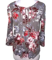 Daniel Rainn Branwen Gray Floral Jersey Tunic Top Small NWT