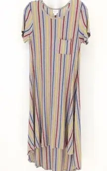 LuLaRoe  Multicolored Vertical Stripe T-Shirt Dress Hi/Lo Maxi Dress XS