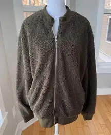 MIROL Olive Khaki Green Boucle Zip Bomber Jacket Size Large