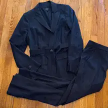 WORTH New York wool blend navy pant suit set blazer trouser size 4