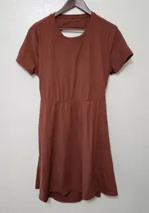 Halara Rust Twisted Cut Out Back Flare Mini Dress Size XL Shelf Bra Built-in