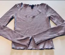 Forever 21 Lavender Long Sleeve Crop Top With Scalloped Hem Size Small