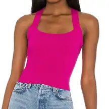 NBD Revolve Fuchsia Pink Tia Criss Cross Tie Back Ribbed Jersey Cut Out Top