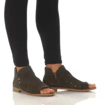 Coolway Nelia Olive Suede Peep Toe Laser Cut Ankle Booties Sandals Shoes