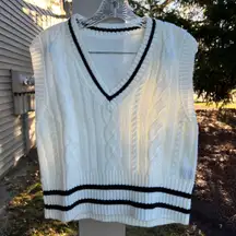 SheIn Qutie Striped Trim Cable Knit Sweater Vest Without Blouse