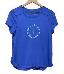 Free People Movement Top‎ Sz L  Blue Go Outside Look Within Short Sleeve Tee