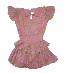 NWT LoveShackFancy Audette Mini in Melon Punch Floral Ruffle Cotton Dress L