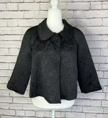 Swing Cape Style Crop Sleeve Jacquard Jacket. Like new. One button at neck. Rounded collar. No pockets. Silky lining.  20” long 18” bust approximately 12.5” sleeve inseam