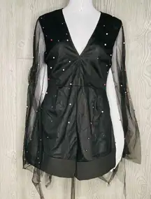 Latiste shorts romper black with tulle flowing sleeves with pearl style beads M