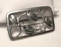 Vintage silver toned floral lily brooch Georg Jensen style