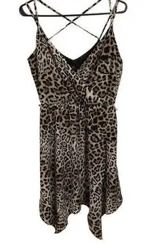 NEW I.N. Leopard Print Strappy Sleeveless Party Handkerchief Hem Wrap Dress