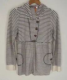 Anthropologie Stripe Full Zip Hoodie Nautical Pockets Buttons Preppy Large